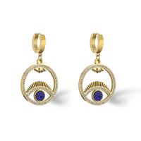Evil Eye Earrings, Titanium Steel, fashion jewelry & micro pave cubic zirconia & for woman, golden, 45x26mm, Sold By Pair