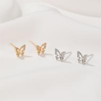Brass Stud Earring, Butterfly, plated, fashion jewelry & for woman & with rhinestone, more colors for choice, nickel, lead & cadmium free, 6mm, Sold By Pair