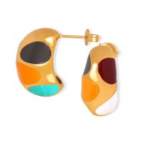 Boucle d'oreille Acier Titane, bijoux de mode & pour femme & émail, plus de couleurs à choisir, 11x19x10mm, Vendu par paire