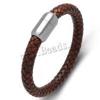 PU Leather Cord Bracelets 304 stainless steel magnetic clasp vintage & for man brown Sold By PC