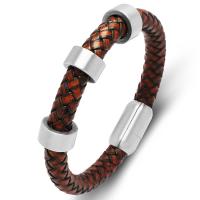 Bracelets cordon PU, cuir PU, Acier inoxydable 304 fermoir magnétique, Vintage & longueur différente pour le choix & pour homme, brun, 7x13mm,8mm, Vendu par PC