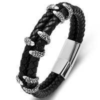 PU Leather Cord Bracelets 304 stainless steel magnetic clasp vintage & for man Sold By PC