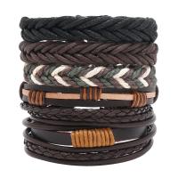 PU Leather Cord Bracelets, with Wax Cord, handmade, 6 pieces & vintage & adjustable & for man, mixed colors, Length:Approx 18-23 cm, Sold By Set