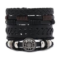 PU Leather Cord Bracelets, with Wax Cord & Tibetan Style, handmade, 4 pieces & punk style & adjustable & for man, more colors for choice, Length:Approx 18-23 cm, Sold By Set