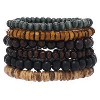 Wood Bracelets, with Coco, handmade, 6 pieces & elastic & Unisex, mixed colors, diameter:6cm, Sold By Set