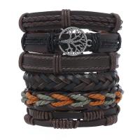 PU Leather Cord Bracelets with Wax Cord & Zinc Alloy handmade 6 pieces & vintage & adjustable & for man brown Length Approx 18-23 cm Sold By Set