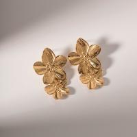 Nerezová ocel Drop náušnice, 304 Stainless Steel, Květina, módní šperky, zlatý, Prodáno By Pair