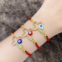 Evil Eye Jewelry Bracelet, Brass, with Nylon Cord, plated, fashion jewelry & micro pave cubic zirconia, more colors for choice, nickel, lead & cadmium free, 31x20mm, Length:23 cm, Sold By PC