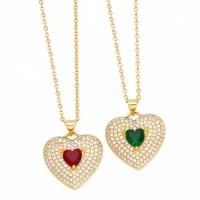 Cubic Zircon Micro Pave Brass Necklace, with 5cm extender chain, Heart, plated, fashion jewelry & micro pave cubic zirconia, more colors for choice, nickel, lead & cadmium free, 22x27mm, Length:45 cm, Sold By PC