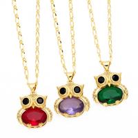 Cubic Zircon Micro Pave Brass Necklace, with 5cm extender chain, Owl, plated, fashion jewelry & micro pave cubic zirconia, more colors for choice, nickel, lead & cadmium free, 26x20mm, Length:45 cm, Sold By PC