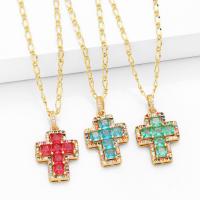 Cubic Zircon Micro Pave Brass Necklace with 5cm extender chain Cross plated fashion jewelry & micro pave cubic zirconia nickel lead & cadmium free Approx 1mm Length 45 cm Sold By PC