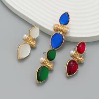 Tibetan Style Stud Earring, with Resin & Plastic Pearl, fashion jewelry & for woman, more colors for choice, nickel, lead & cadmium free, 45x20mm, Sold By Pair