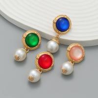 Zinc Alloy Stud Earring with Resin & Plastic Pearl fashion jewelry & for woman nickel lead & cadmium free Sold By Pair