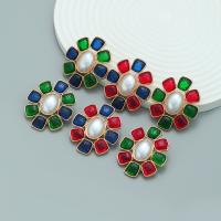 Zinklegierung Ohrstecker, mit Harz & Kunststoff Perlen, Blume, Modeschmuck & für Frau, keine, frei von Nickel, Blei & Kadmium, 43x39mm, verkauft von Paar