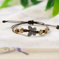 Tibetan Style Bracelet, with Porcelain & Wax Cord, Butterfly, plated, Unisex, more colors for choice, 15-20CM, Sold By PC