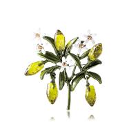 Broches en alliage de zinc, avec résine, fleur, Placage, pour femme & émail, vert, 53x50mm, Vendu par PC