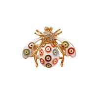 Tibetan Style Brooches, Bee, plated, for woman & enamel & with rhinestone, white, 30x38mm, Sold By PC
