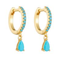 Huggie Hoop Drop Earring, 925 Sterling Silver, with turquoise, plated, for woman, more colors for choice, Sold By Pair