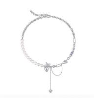 Messing Halskette, mit Verlängerungskettchen von 10CM, plattiert, für Frau & mit Strass, Silberfarbe, Länge:ca. 40 cm, verkauft von PC