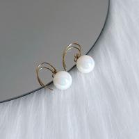 Brass Drop Earring, with Plastic Pearl, fashion jewelry, more colors for choice, nickel, lead & cadmium free, Sold By Pair