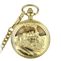 Zinc Alloy Pocket Watch with Rubber Train gold color plated Life water resistant & Unisex & stem-winder & hollow Length Approx 14.8 Inch Sold By PC