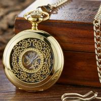 Zinc Alloy Pocket Watch with Glass Round plated vintage & Unisex & stem-winder & hollow Length Approx 14.6 Inch Sold By PC