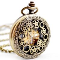 Zinc Alloy Pocket Watch with Plastic Round plated vintage & Unisex & hollow Length Approx 12.6 Inch Sold By PC