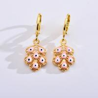 304 Stainless Steel Huggie Hoop Drop Earring Feather gold color plated for woman & enamel & hollow Sold By Pair