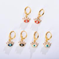 Brass Huggie Hoop Drop Earring, Evil Eye, 18K gold plated, micro pave cubic zirconia & for woman & enamel, more colors for choice, 20x30mm, Sold By Pair