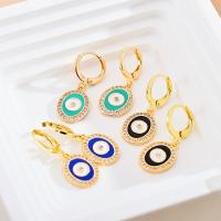 Brass Huggie Hoop Drop Earring, Evil Eye, gold color plated, micro pave cubic zirconia & for woman & enamel, more colors for choice, 20x30mm, Sold By Pair