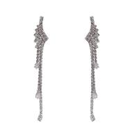 Tibetan Style Tassel Earring, Angel Wing, silver color plated, fashion jewelry & for woman & with rhinestone, 10x85mm, Sold By Pair
