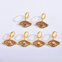 Brass Huggie Hoop Drop Earring Evil Eye gold color plated micro pave cubic zirconia & for woman & enamel Sold By Pair