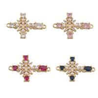 Cubic Zirconia Micro Pave Brass Connector with Plastic Pearl Cross gold color plated DIY & micro pave cubic zirconia Approx 1mm Sold By PC