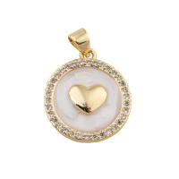 Cubic Zirconia Micro Pave Brass Pendant Round gold color plated DIY & micro pave cubic zirconia & enamel golden Approx 2mm Sold By PC