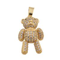 Cubic Zirconia Micro Pave Brass Pendant, Bear, gold color plated, DIY & micro pave cubic zirconia, golden, 38x18x10mm, Hole:Approx 4mm, Sold By PC