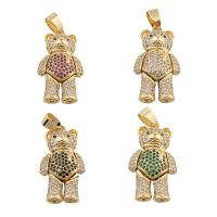 Cubic Zirconia Micro Pave Brass Pendant, Bear, gold color plated, DIY & micro pave cubic zirconia, more colors for choice, 37x18x7mm, Hole:Approx 4mm, Sold By PC