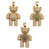 Cubic Zirconia Micro Pave Brass Pendant, Bear, gold color plated, DIY & micro pave cubic zirconia, more colors for choice, 38x21x6mm, Hole:Approx 4mm, Sold By PC