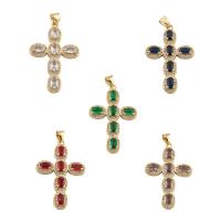 Cubic Zirconia Micro Pave Brass Pendant Cross gold color plated DIY & micro pave cubic zirconia Approx 2mm Sold By PC