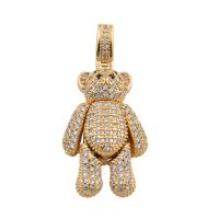 Cubic Zirconia Micro Pave Brass Pendant, Bear, gold color plated, DIY & micro pave cubic zirconia, golden, 41x18x8mm, Hole:Approx 3mm, Sold By PC