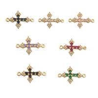 Cubic Zirconia Micro Pave Brass Connector, Cross, gold color plated, DIY & micro pave cubic zirconia, golden, 16x24x3mm, Hole:Approx 1mm, Sold By PC