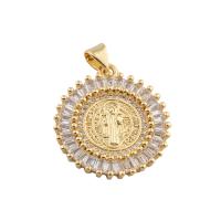 Cubic Zirconia Micro Pave Brass Pendant, Round, gold color plated, DIY & micro pave cubic zirconia, golden, 29x23x3mm, Hole:Approx 2mm, Sold By PC