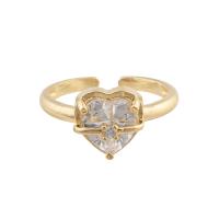 Cubic Zirconia Micro Pave Brass Ring, Heart, gold color plated, DIY & micro pave cubic zirconia, golden, 27x10x8mm, Sold By PC