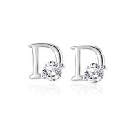 Cubic Zirconia Micro Pave Sterling Silver Earring, 925 Sterling Silver, Letter D, plated, fashion jewelry & micro pave cubic zirconia & for woman, more colors for choice, nickel, lead & cadmium free, 7mm, Sold By Pair