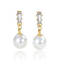 925 Sterling Silver Stud Earrings, with Glass Pearl, plated, fashion jewelry & for woman, more colors for choice, nickel, lead & cadmium free, 20.2mm, Sold By Pair