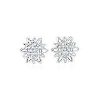 Cubic Zirconia Micro Pave Sterling Silver Earring, 925 Sterling Silver, Snowflake, plated, fashion jewelry & micro pave cubic zirconia & for woman, more colors for choice, nickel, lead & cadmium free, 9mm, Sold By Pair