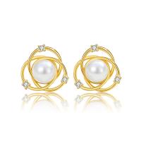 Cubic Zirconia Micro Pave Sterling Silver Earring, 925 Sterling Silver, with Glass Pearl, plated, fashion jewelry & micro pave cubic zirconia & for woman, more colors for choice, nickel, lead & cadmium free, 8mm, Sold By Pair