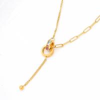 Titanium Steel Necklace plated fashion jewelry & for woman & with rhinestone golden Length Approx 15.55 Inch Sold By PC