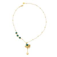 Titanstahl Halskette, mit Malachit, mit Verlängerungskettchen von 2.56inch, plattiert, Modeschmuck & für Frau, goldfarben, Länge:ca. 15.75 ZollInch, verkauft von PC