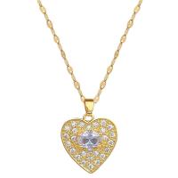Titanium Steel Necklace with 1.97inch extender chain Heart fashion jewelry & for woman & with rhinestone golden Sold Per Approx 15.75 Inch Strand
