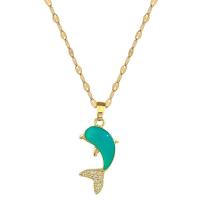 Titanium Steel Necklace with Brass Dolphin for woman & enamel & with rhinestone golden Sold Per Approx 15.75 Inch Strand